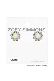 Sterling Silver Flower Ear Studs With Crystal and Opal - SS