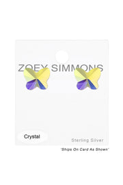 Sterling Silver Butterfly Ear Studs With Crystal - SS