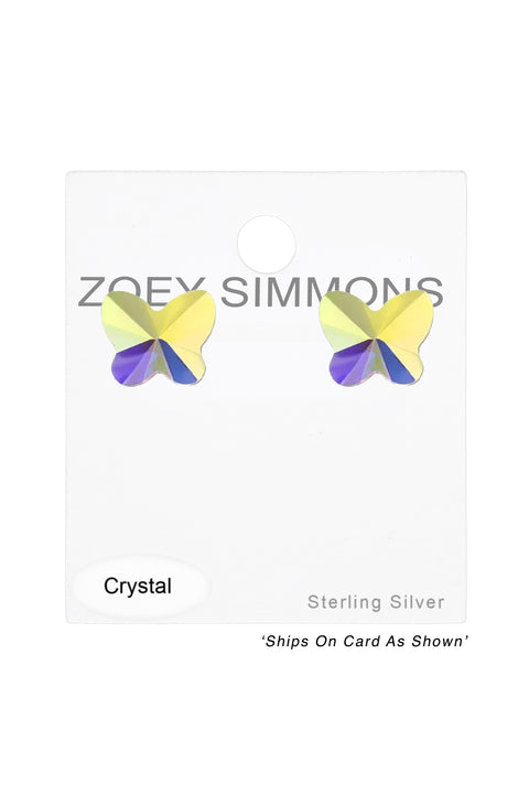 Sterling Silver Butterfly Ear Studs With Crystal - SS