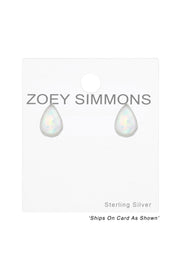 Sterling Silver Pear Ear Studs With Synthetic Opal - SS