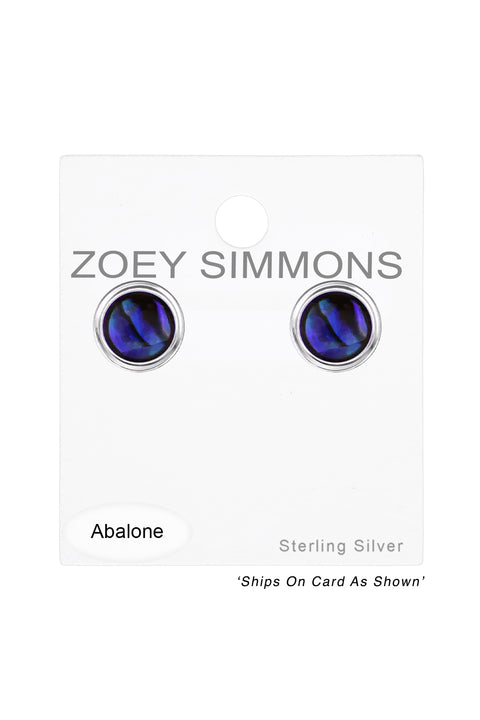 Sterling Silver Round Ear Studs & Imitation Stone - SS