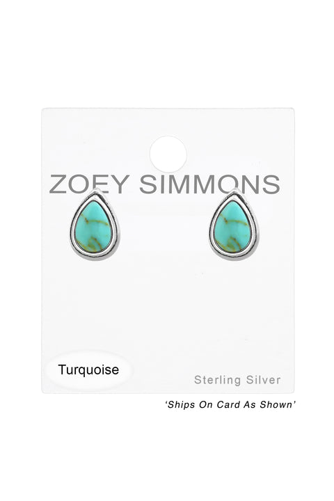 Sterling Silver Pear Ear Studs With Imitation Stone - SS