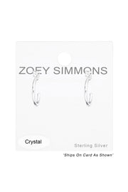 Sterling Silver Half Hoop Ear Studs With Crystal - SS