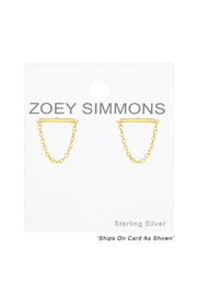 Sterling Silver Bar With Hanging Chain Ear Studs - VM