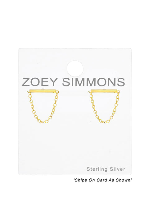 Sterling Silver Bar With Hanging Chain Ear Studs - VM