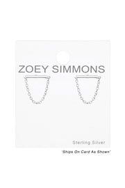Sterling Silver Bar With Hanging Chain Ear Studs - SS
