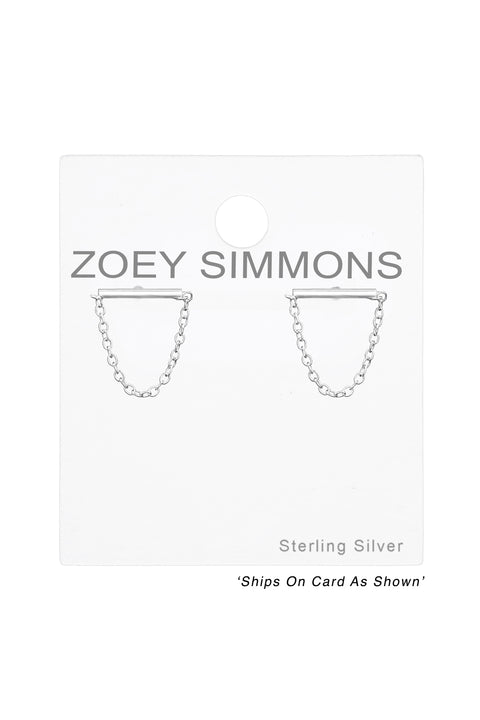 Sterling Silver Bar With Hanging Chain Ear Studs - SS