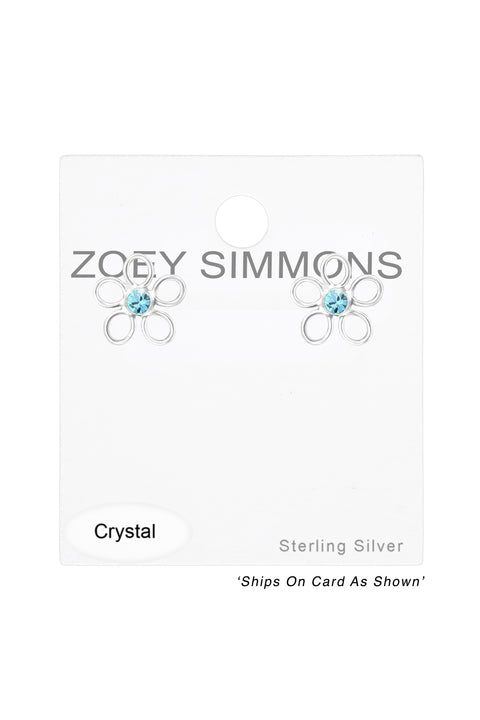 Sterling Silver Flower Ear Studs With Crystal - SS