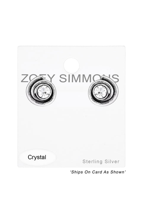 Sterling Silver Spiral Ear Studs With Crystal - SS