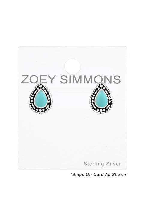Sterling Silver Pear Ear Studs With Epoxy - SS