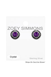 Sterling Silver Round Ear Studs With Crystal - SS