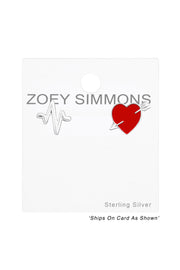 Sterling Silver Heartbeat Ear Studs With Epoxy - SS