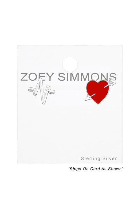 Sterling Silver Heartbeat Ear Studs With Epoxy - SS