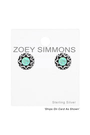 Sterling Silver Star Ear Studs & Synthetic Opal - SS