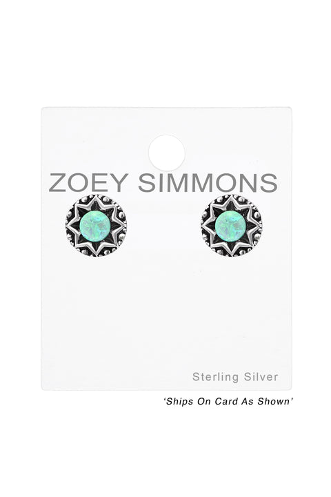 Sterling Silver Star Ear Studs & Synthetic Opal - SS