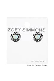 Sterling Silver Star Ear Studs & Synthetic Opal - SS