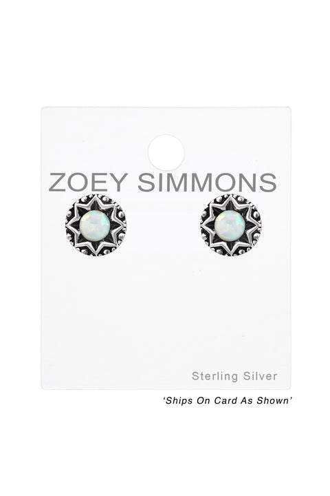 Sterling Silver Star Ear Studs & Synthetic Opal - SS