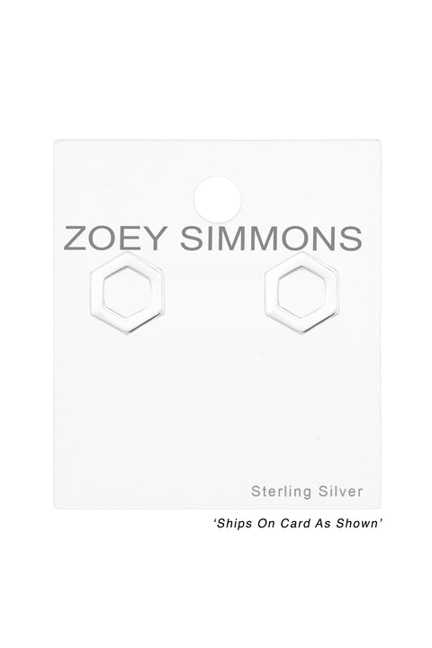 Sterling Silver Hexagon Ear Studs - SS