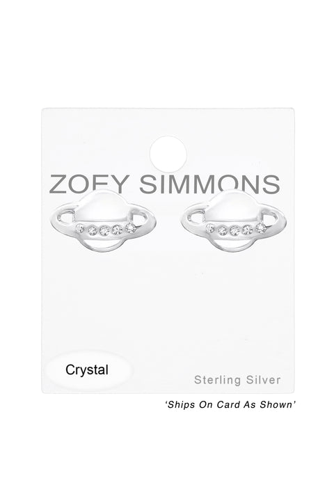 Sterling Silver Saturn Ear Studs With Crystal - SS
