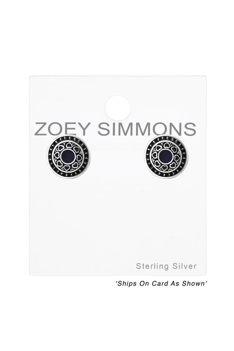 Sterling Silver Oxidized Ear Studs With Epoxy - SS