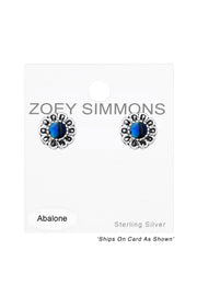 Sterling Silver Flower Ear Studs With Imitation Stone - SS