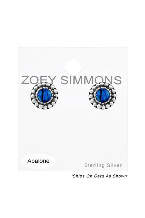 Sterling Silver Round Ear Studs & Imitation Stone - SS
