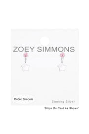 Sterling Silver Ear Studs With Hanging Star and CZ - SS