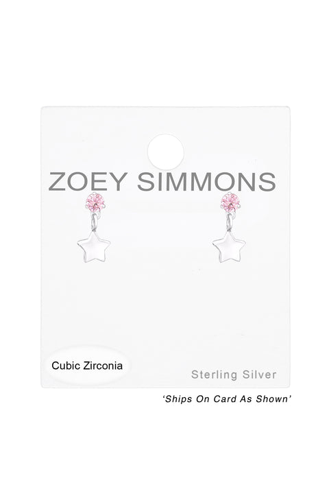 Sterling Silver Ear Studs With Hanging Star and CZ - SS