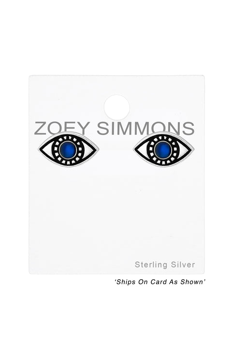 Sterling Silver Evil Eye Mood Ear Studs - SS