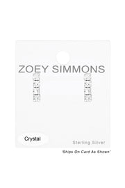 Sterling Silver Bar Ear Studs With Crystal - SS