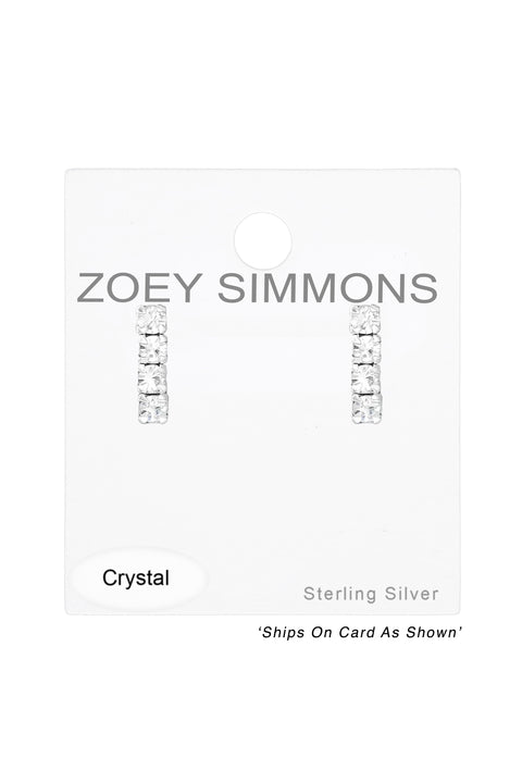 Sterling Silver Bar Ear Studs With Crystal - SS