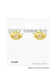 Sterling Silver Evil Eye Ear Studs With Crystal - VM