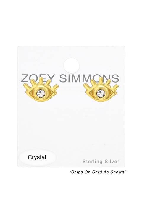 Sterling Silver Evil Eye Ear Studs With Crystal - VM