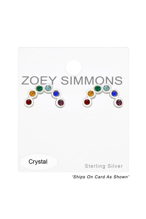 Sterling Silver Semi Circle Ear Studs With Crystal - SS