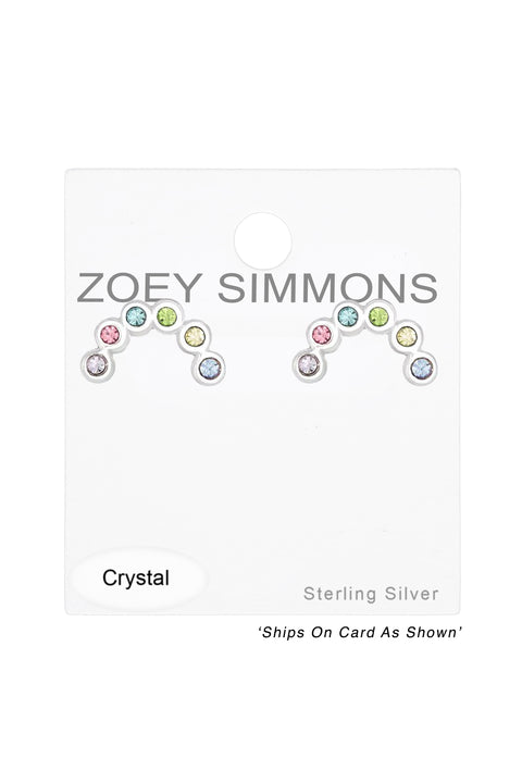 Sterling Silver Semi Circle Ear Studs With Crystal - SS