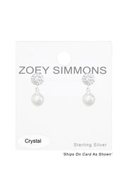 Sterling Silver Crystal Ear Studs With Hanging Pearl - SS