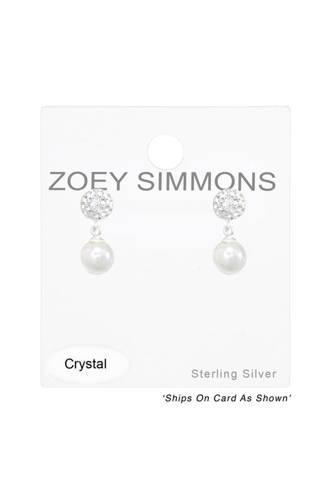 Sterling Silver Crystal Ear Studs With Hanging Pearl - SS