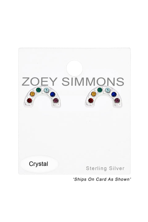 Sterling Silver Semi Circle Ear Studs With Crystal - SS