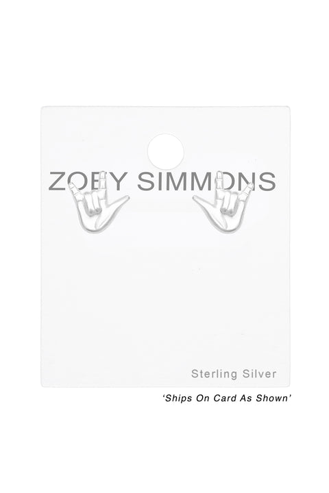 Sterling Silver I Love You Sign Ear Studs - SS