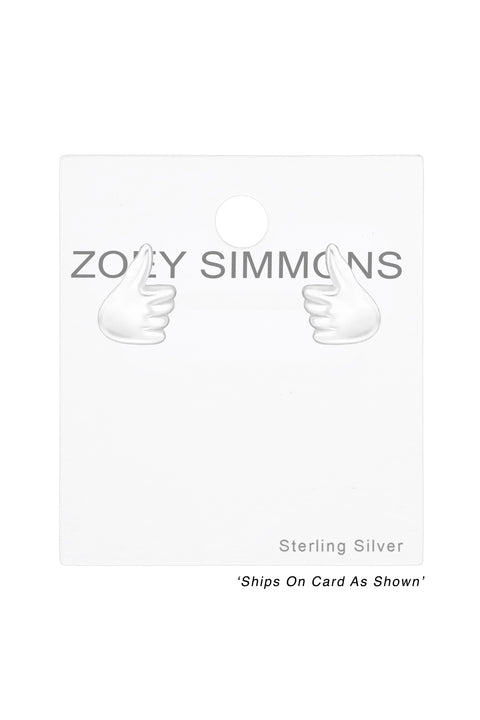 Sterling Silver Thumbs Up Ear Studs - SS