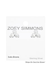 Sterling Silver Flower Ear Studs With Cubic Zirconia - SS