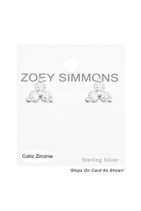 Sterling Silver Flower Ear Studs With Cubic Zirconia - SS