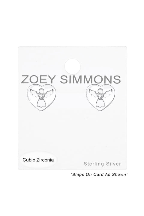Sterling Silver Angel Ear Studs With Cubic Zirconia - SS
