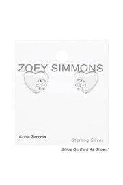 Sterling Silver Heart Ear Studs With Cubic Zirconia - SS