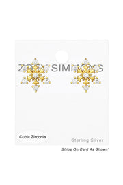 Sterling Silver Snowflake Ear Studs With Cubic Zirconia - VM