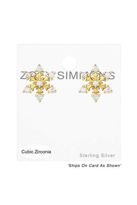 Sterling Silver Snowflake Ear Studs With Cubic Zirconia - VM