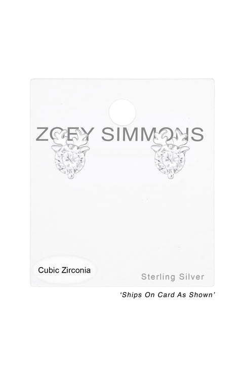 Sterling Silver Deer Ear Studs With Cubic Zirconia - SS