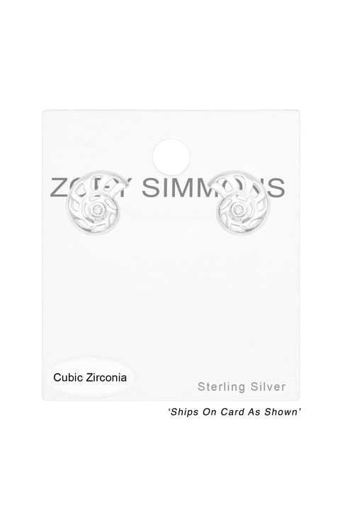 Sterling Silver Shell Ear Studs With Cubic Zirconia - SS