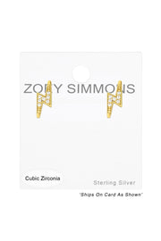 Sterling Silver Lightning Bolt Ear Studs With CZ - VM