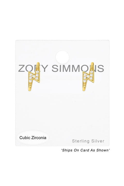 Sterling Silver Lightning Bolt Ear Studs With CZ - VM